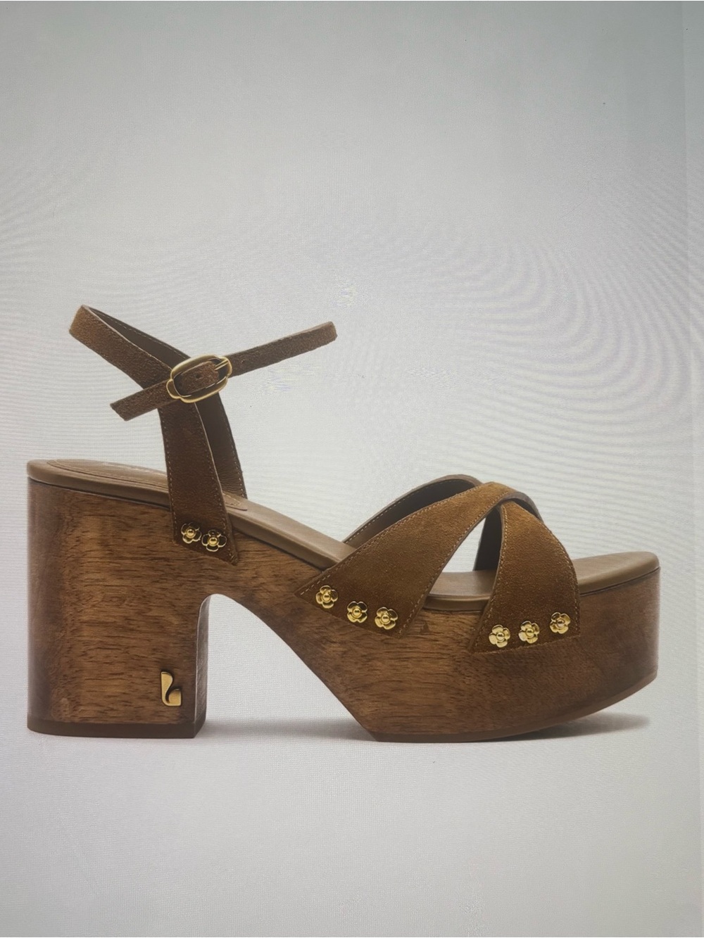 Larroude Suede Platform Sandals in Russet with Gold Accents 7.5